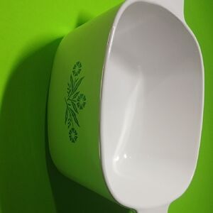 White Casserole Dish with Green Floral Design